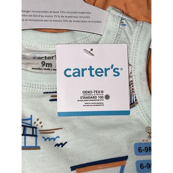 Carter’s Baby 2 Pieces 6-9M Light Green Beach Design And Orange - Picture 3 of 5